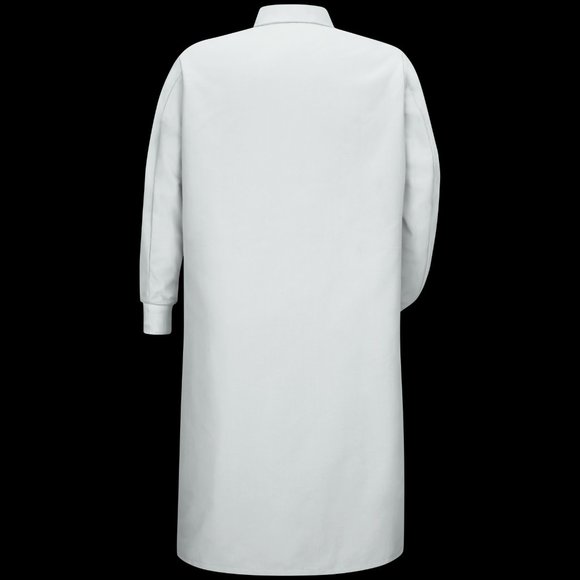 Butcher Coat Snap Front With Knit Cuffs Size SMALL Spun Poly RED KAP Costume - Picture 2 of 3